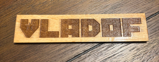 Stained basswood fridge magnet of the Vladof logo from the Borderlands video games