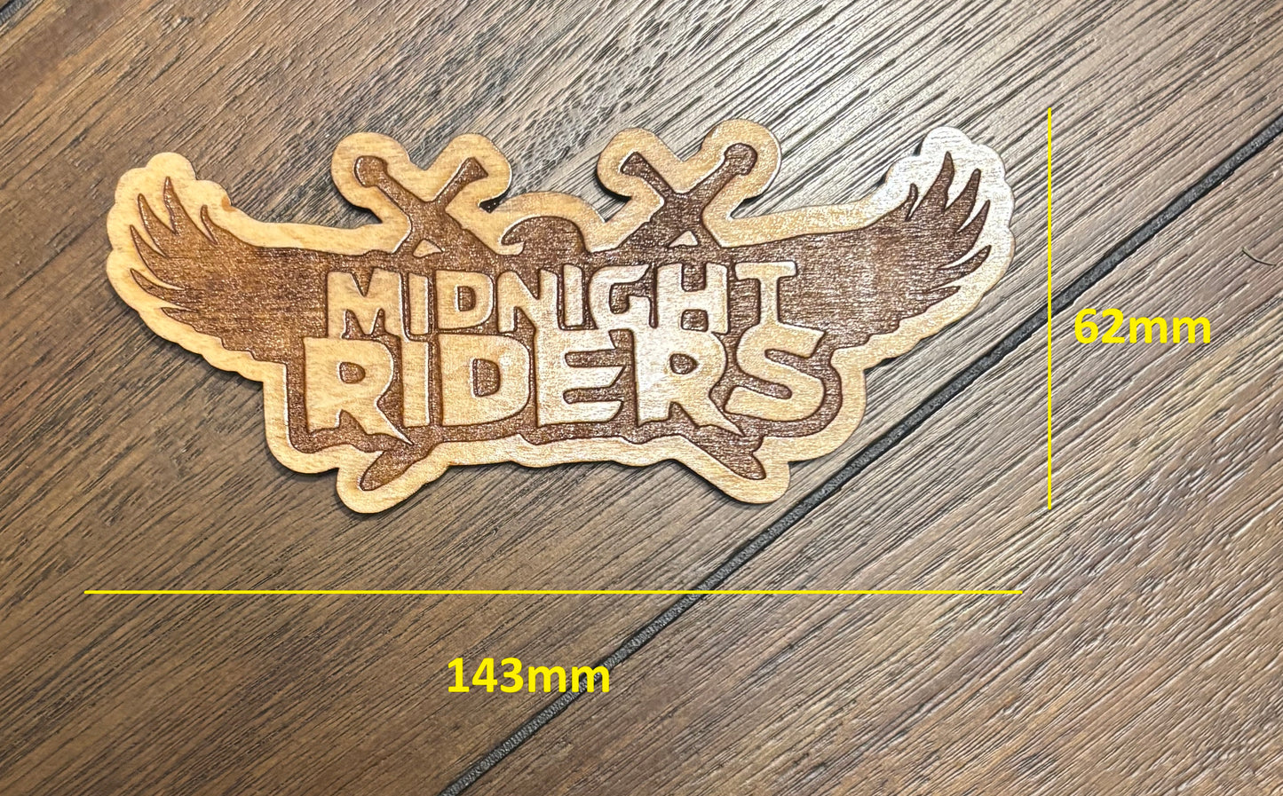Stained basswood fridge magnet of Midnight Riders logo from the Left 4 Dead video games