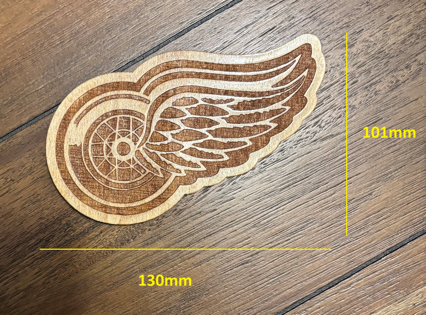 Stained basswood fridge magnet of the Detroit Red Wings hockey team logo
