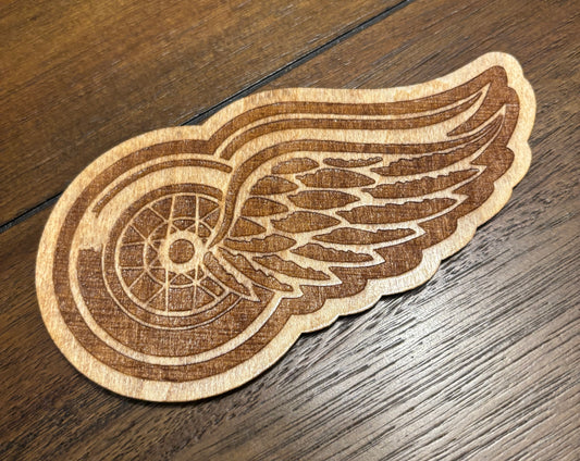 Stained basswood fridge magnet of the Detroit Red Wings hockey team logo