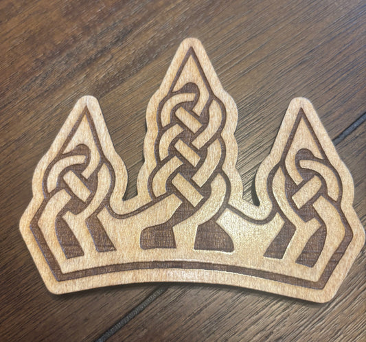 Stained basswood fridge magnet of the Winterhold sigil from the Skyrim video game