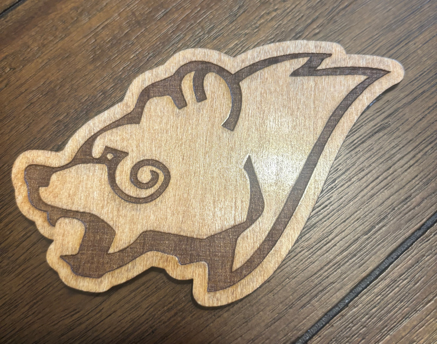 Stained basswood fridge magnet of the Windhelm sigil from the Skyrim video game