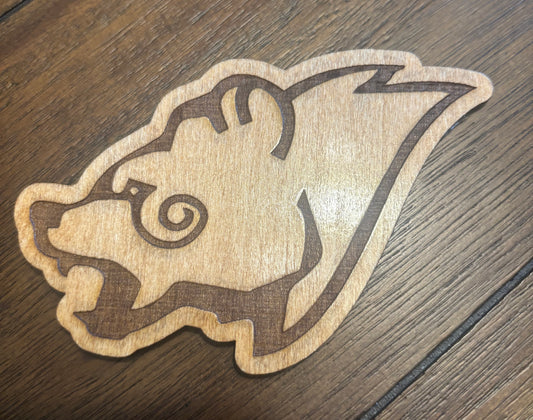 Stained basswood fridge magnet of the Windhelm sigil from the Skyrim video game