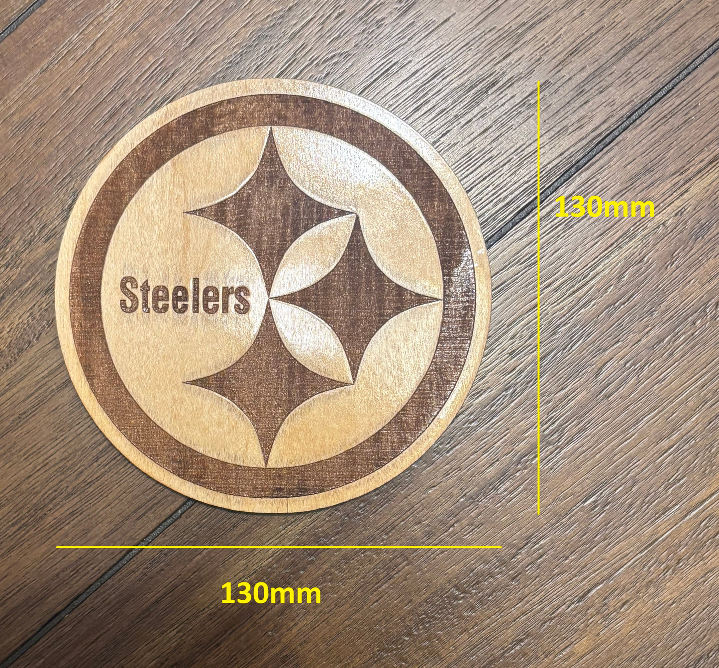 Stained basswood fridge magnet of the Pittsburgh Steelers football team logo