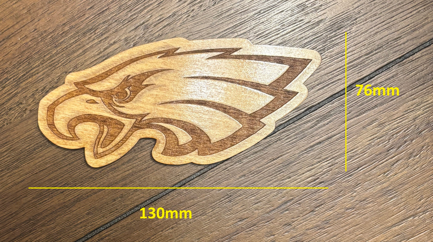 Stained basswood fridge magnet of the Philadelphia Eagles football team logo
