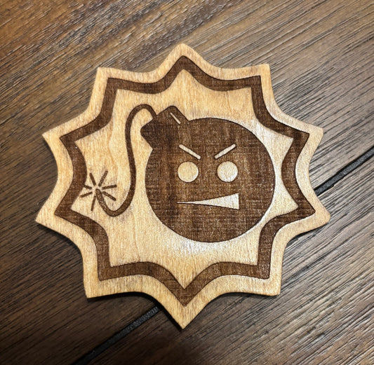 Stained basswood fridge magnet of the Series Sam logo