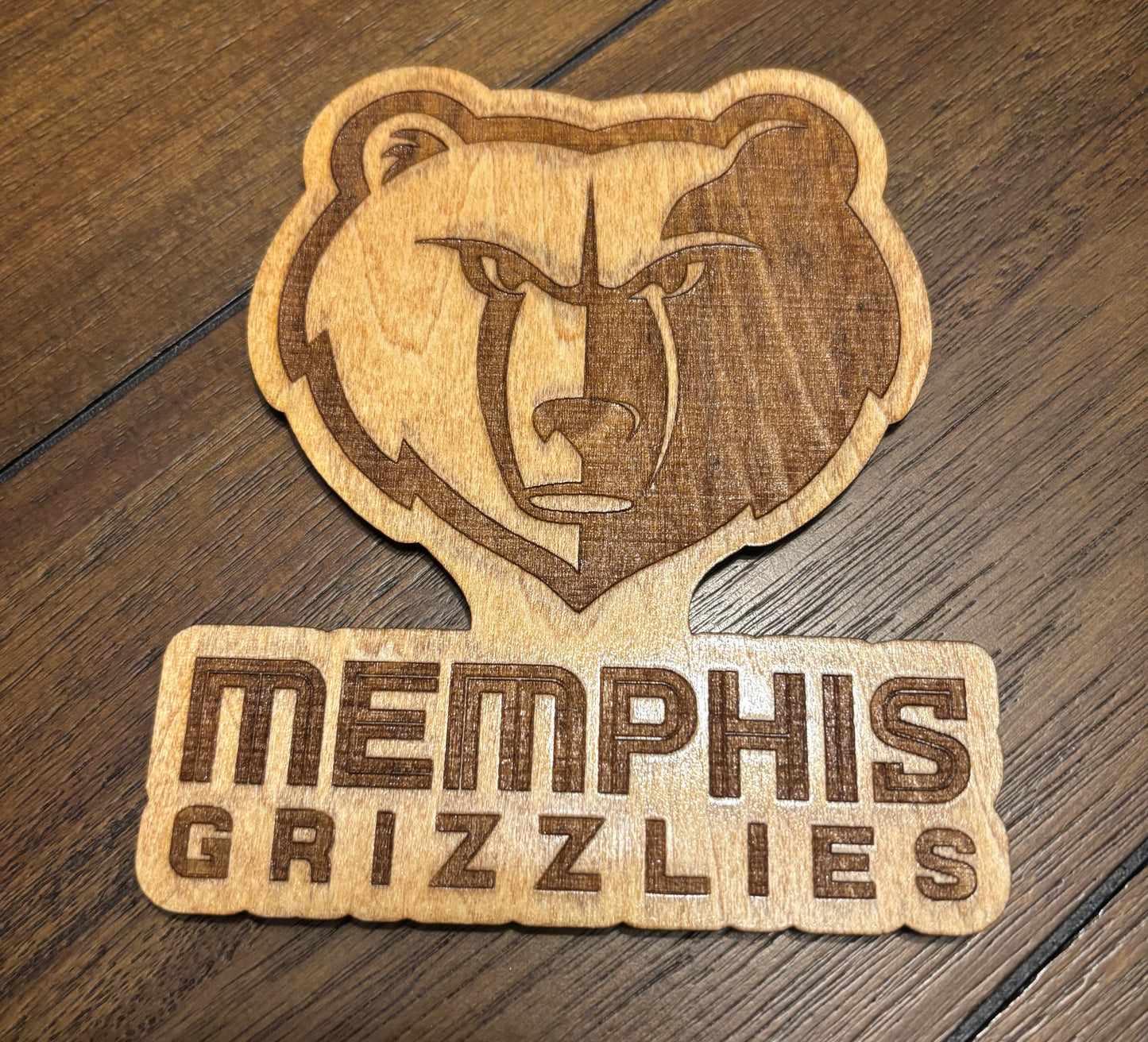 Stained basswood fridge magnet of the Memphis Grizzlies basketball team logo