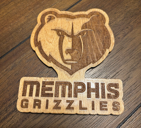 Stained basswood fridge magnet of the Memphis Grizzlies basketball team logo