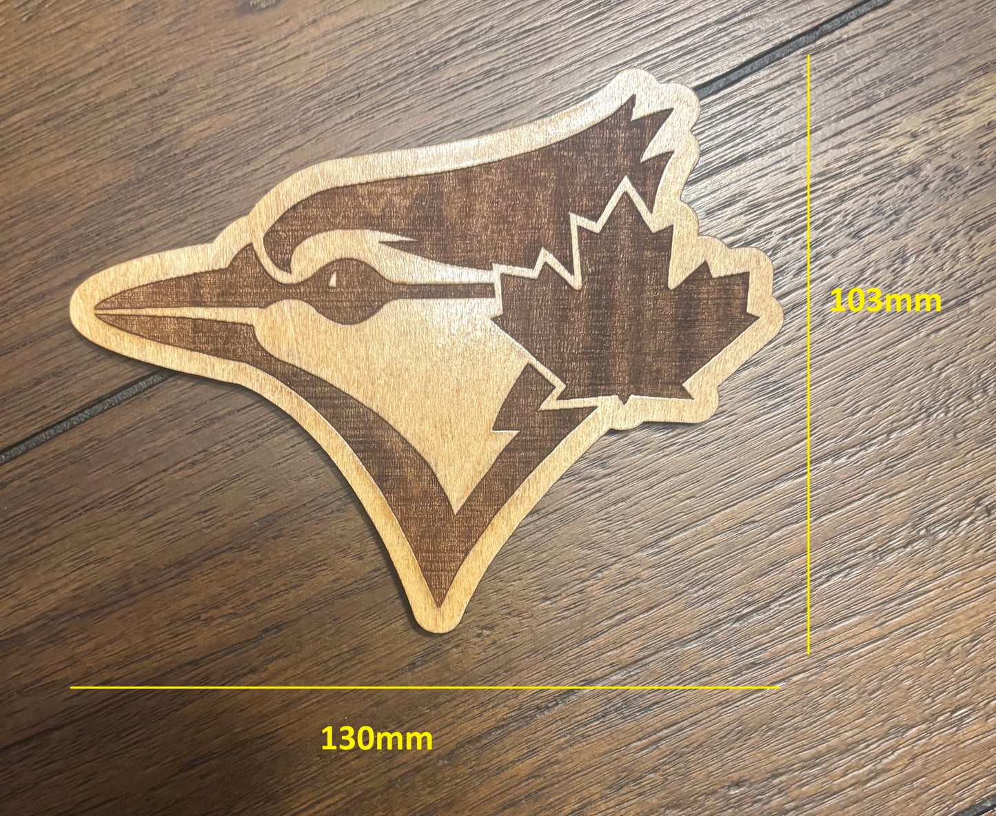 Stained basswood fridge magnet of the Toronto Blue Jays baseball team logo