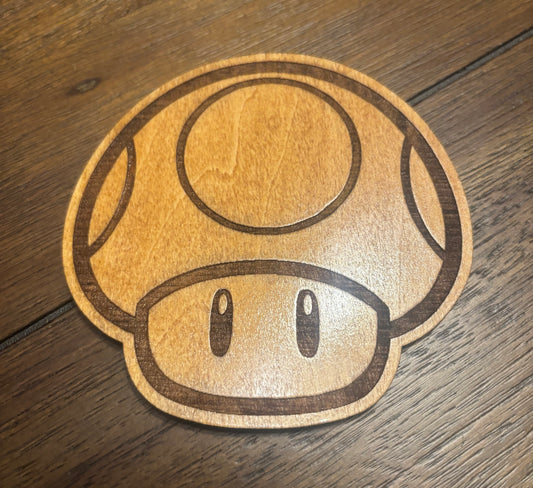 Stained basswood fridge magnet of Toad from the Mario video games