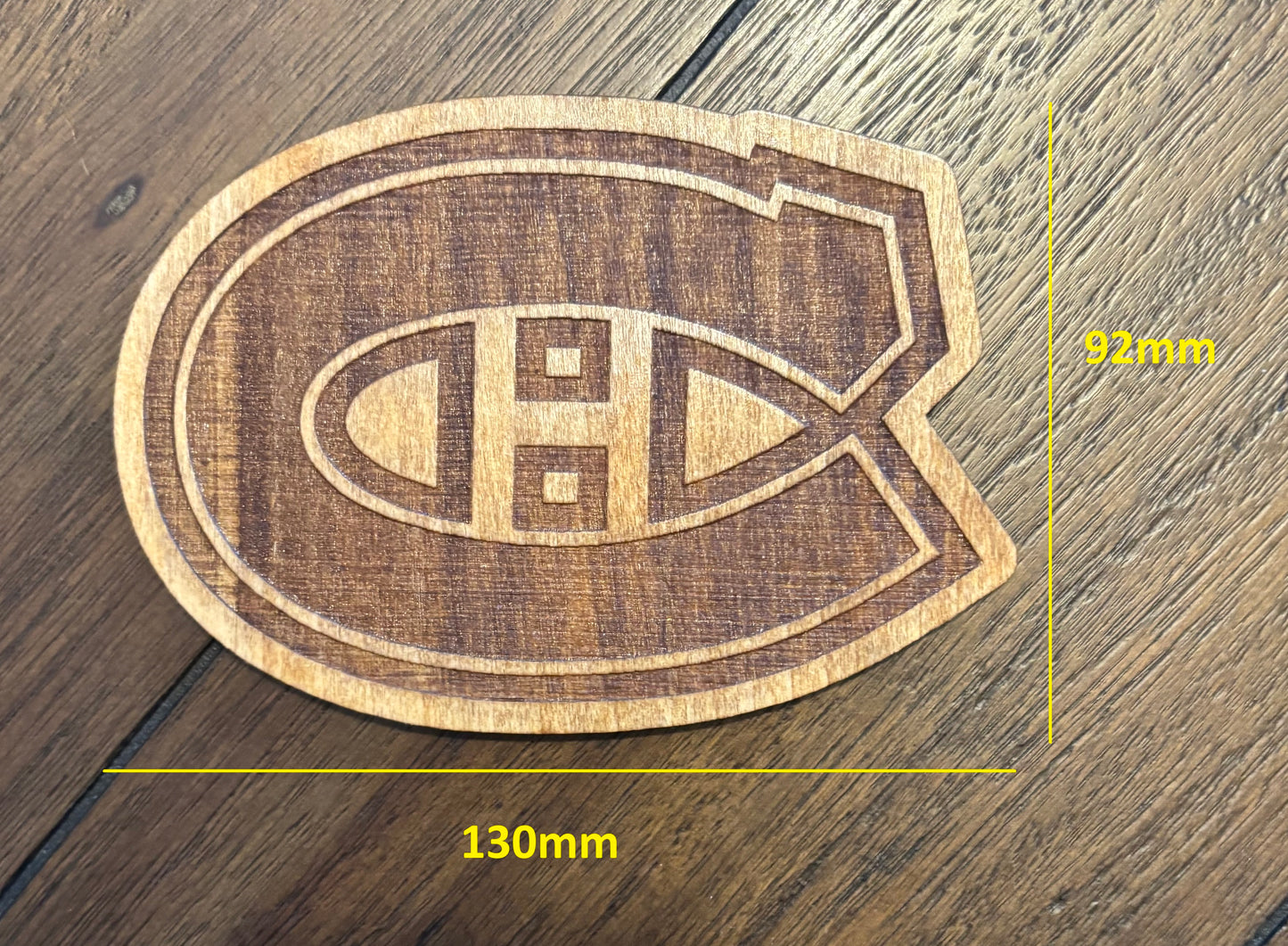 Stained basswood fridge magnet of the Montreal Canadiens hockey team logo