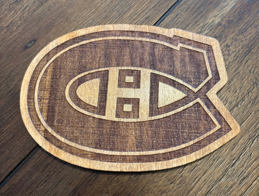 Stained basswood fridge magnet of the Montreal Canadiens hockey team logo