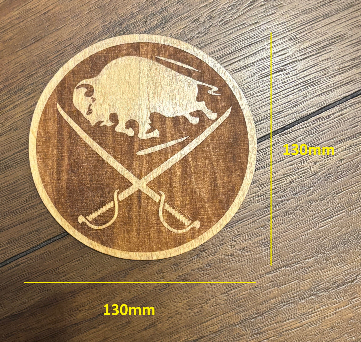 Stained basswood fridge magnet of the Buffalo Sabres hockey team logo