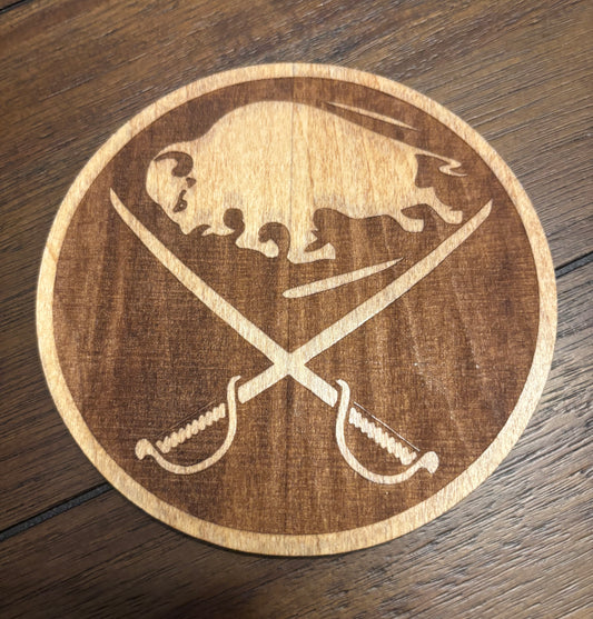 Stained basswood fridge magnet of the Buffalo Sabres hockey team logo
