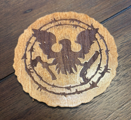 Stained basswood fridge magnet of the State of Decay 2 logo