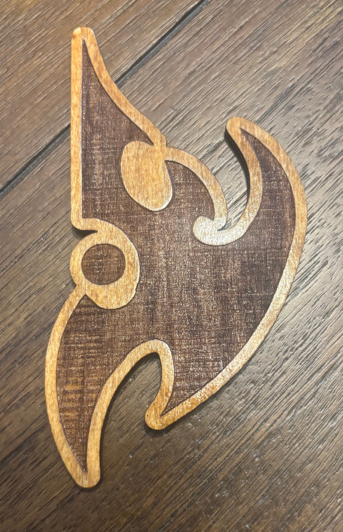 Stained basswood fridge magnet of the Protoss logo from the Starcraft video games