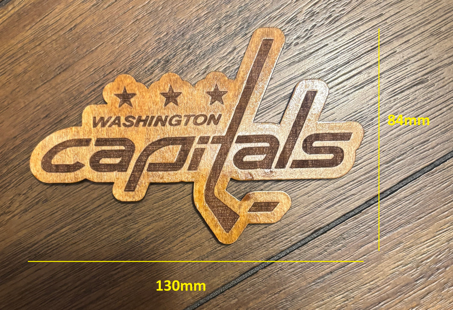 Stained basswood fridge magnet of the  Washington Capitals hockey team logo