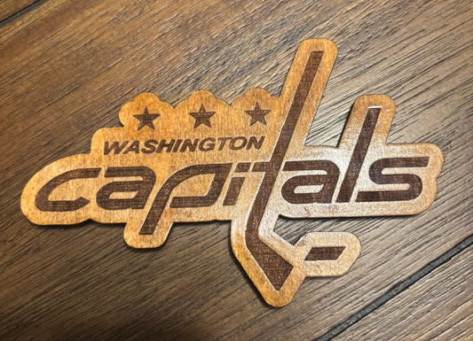 Stained basswood fridge magnet of the  Washington Capitals hockey team logo