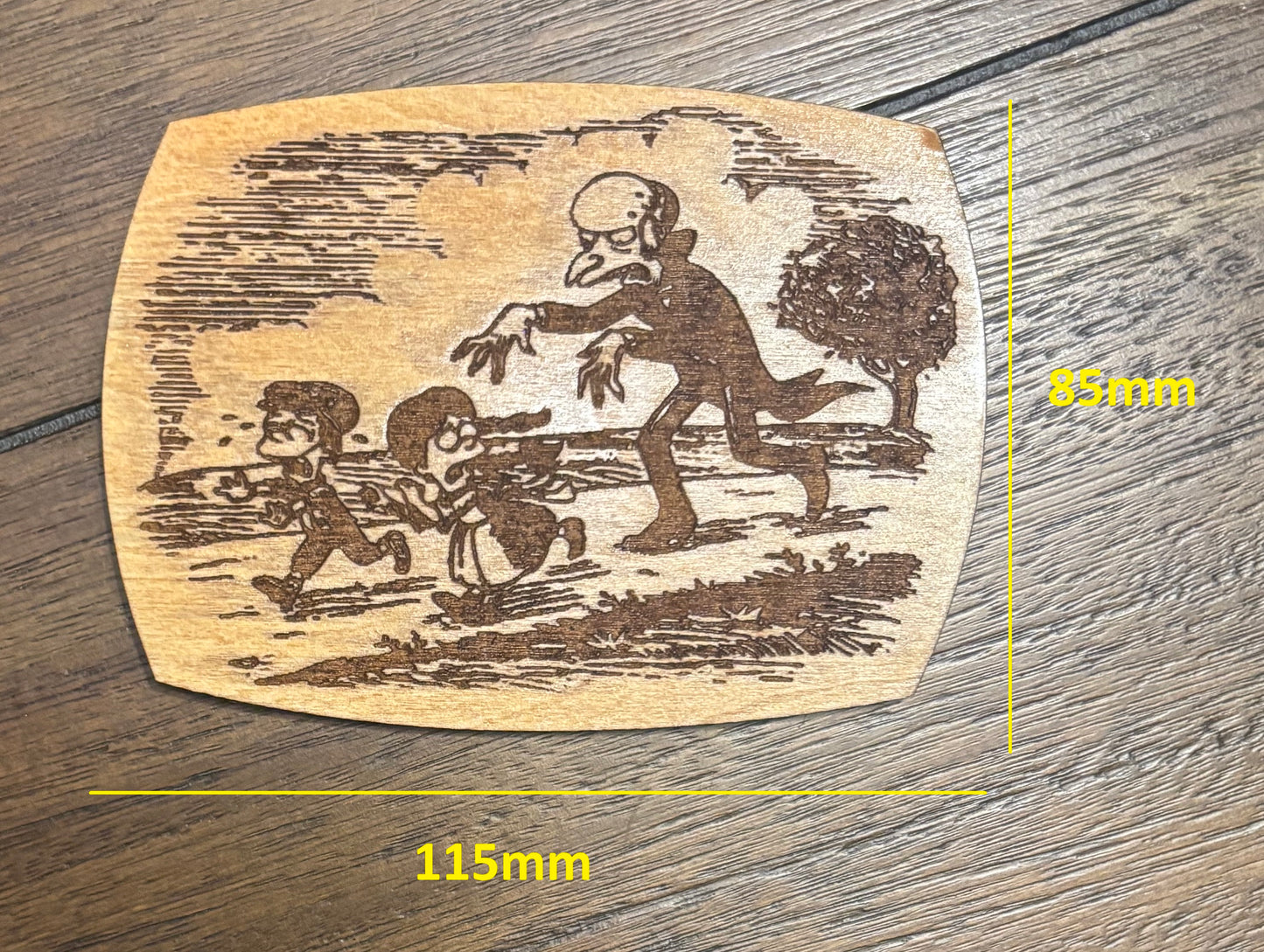 Stained basswood fridge magnet of Mr Burns as a vampire from the Simpsons