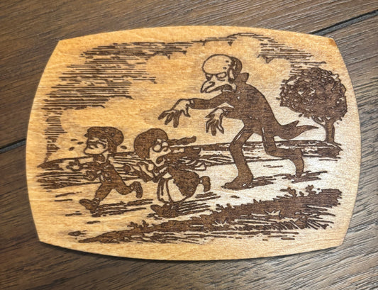 Stained basswood fridge magnet of Mr Burns as a vampire from the Simpsons