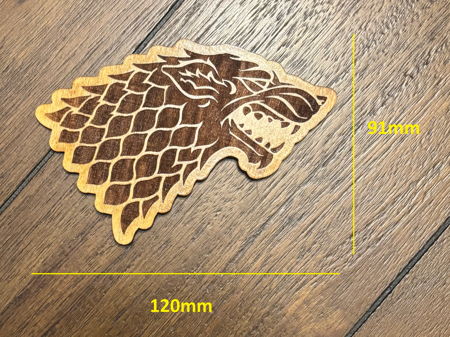 Stained basswood fridge magnet of the House Stark sigil from Game of Thrones