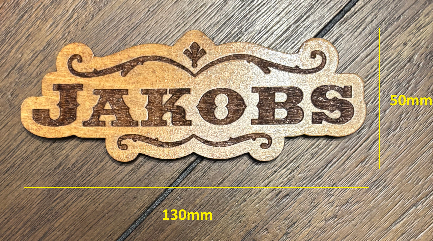 Stained basswood fridge magnet of the Jakobs logo from the Borderlands video games