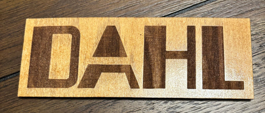 Stained basswood fridge magnet of the Dahl logo from the Borderlands video games