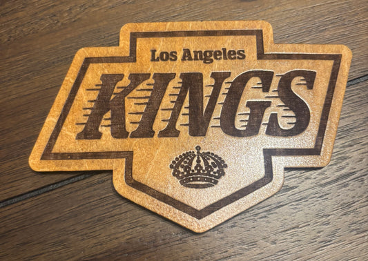 Stained basswood fridge magnet of the Los Angeles Kings hockey team logo