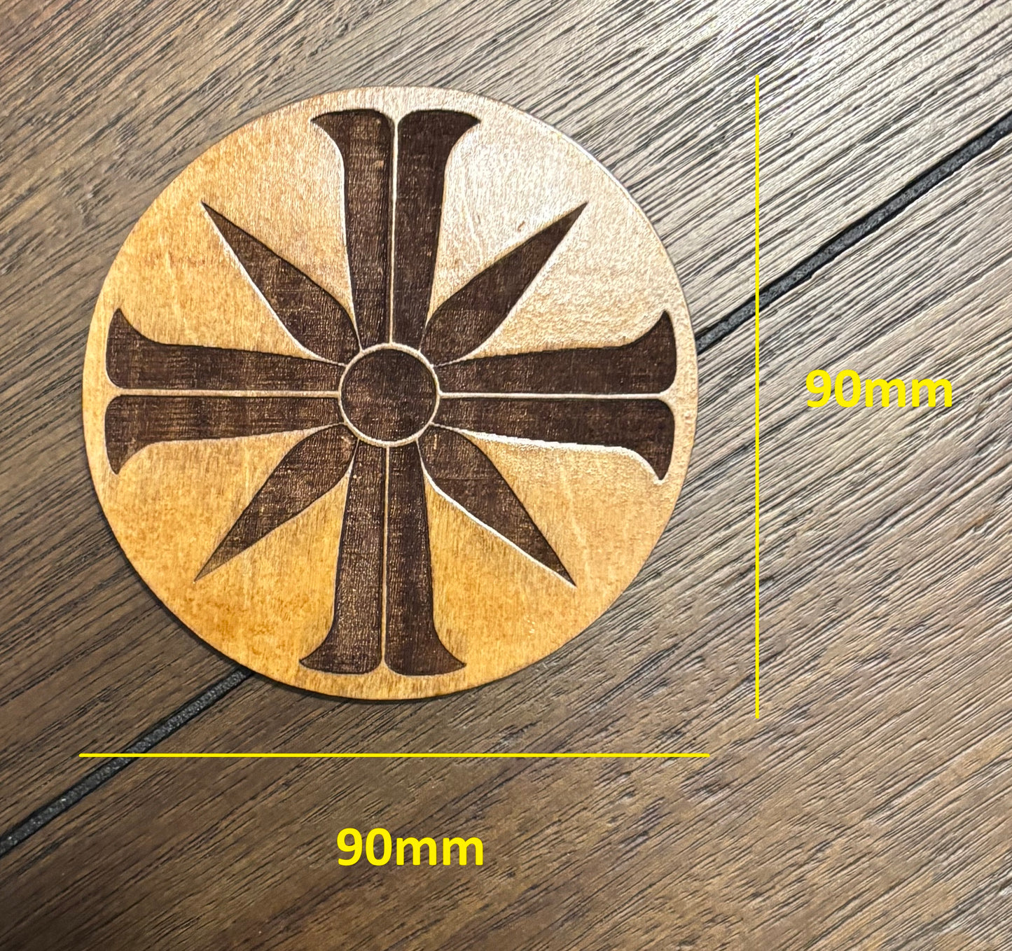 Stained basswood fridge magnet of the Project at Eden's Gate emblem from the video game Far Cry 5