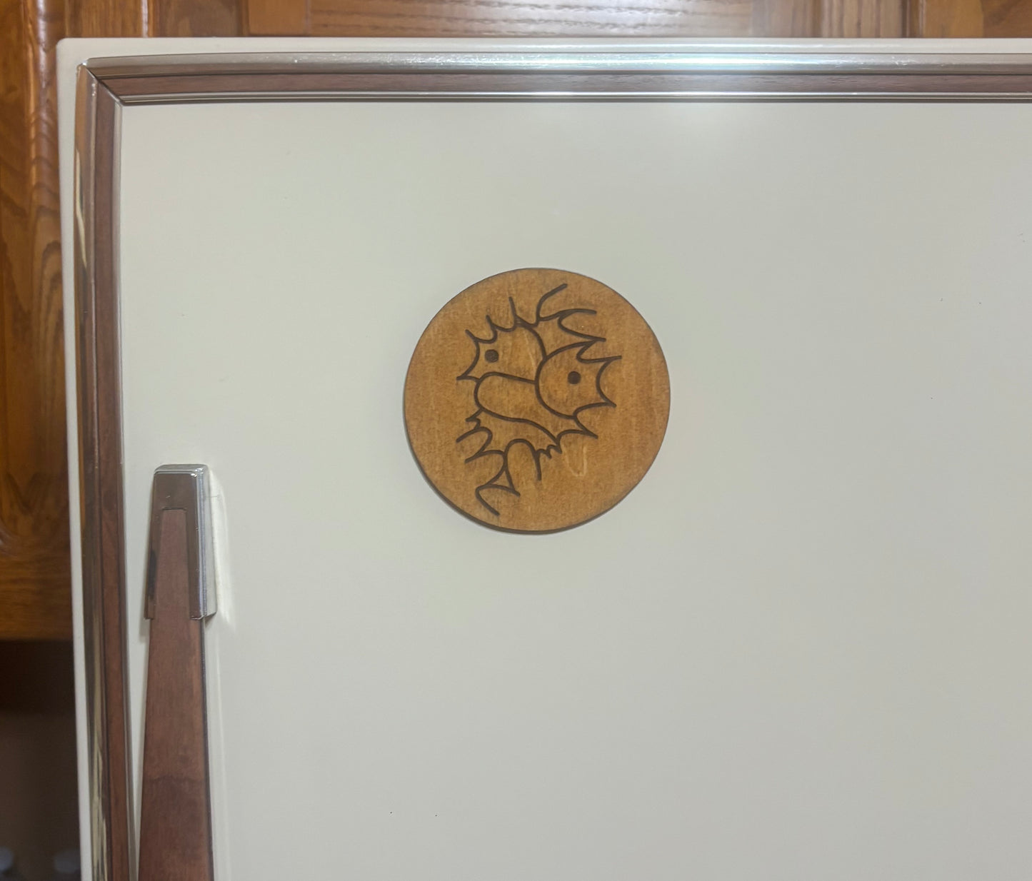 Stained basswood fridge magnet of Homer in the bushes from the Simpsons