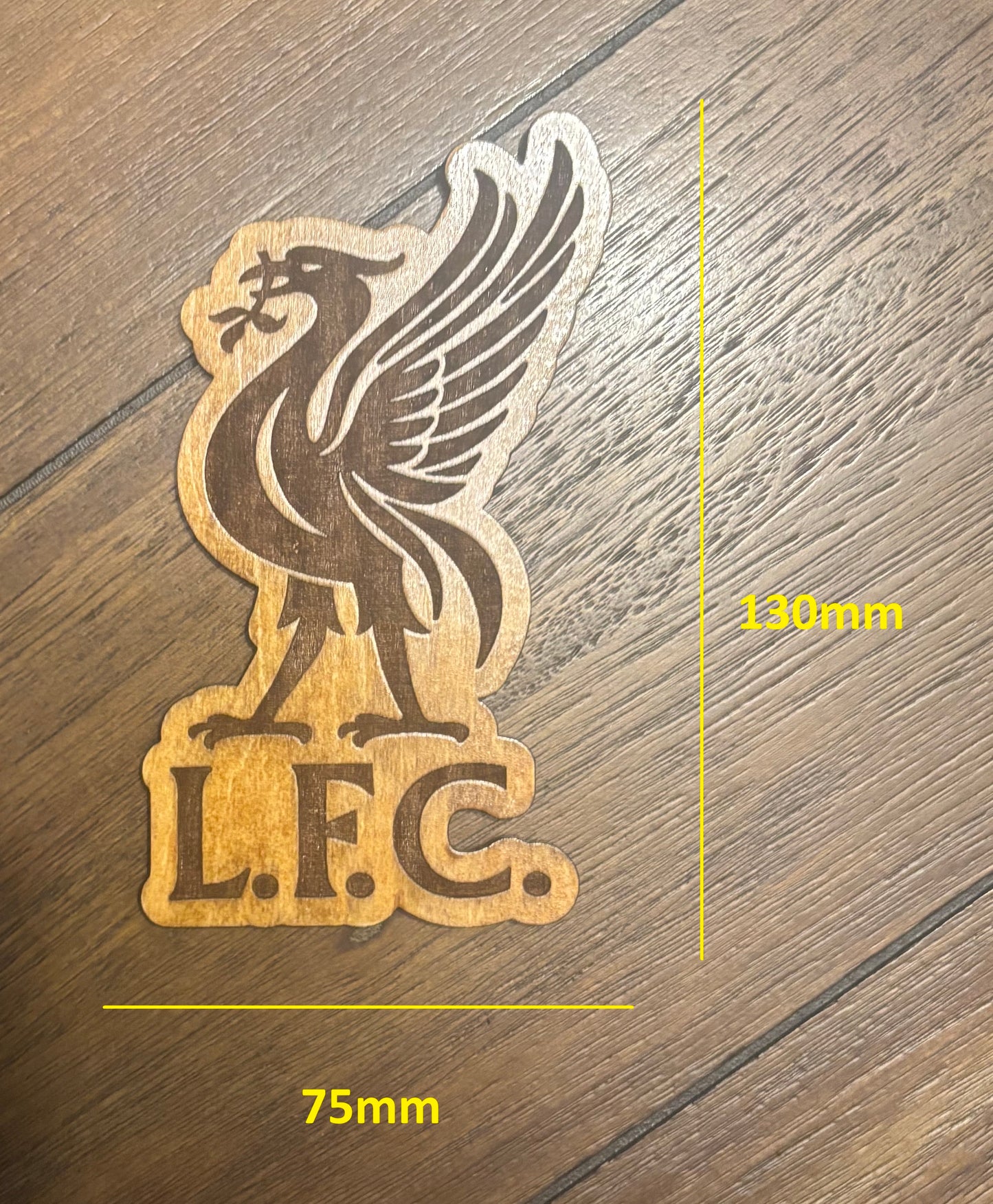 Stained basswood fridge magnet of the Liverpool FC soccer team logo