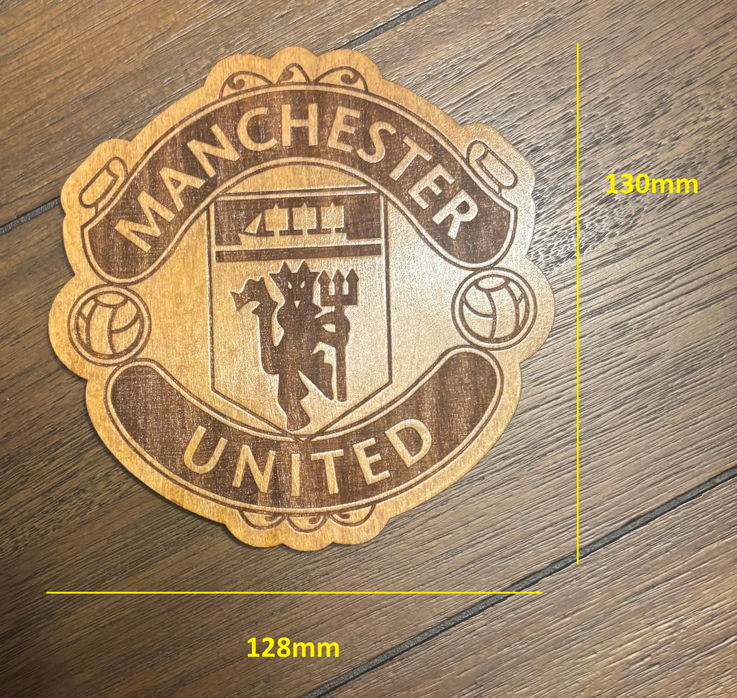 Stained basswood fridge magnet of the Manchester United soccer team logo