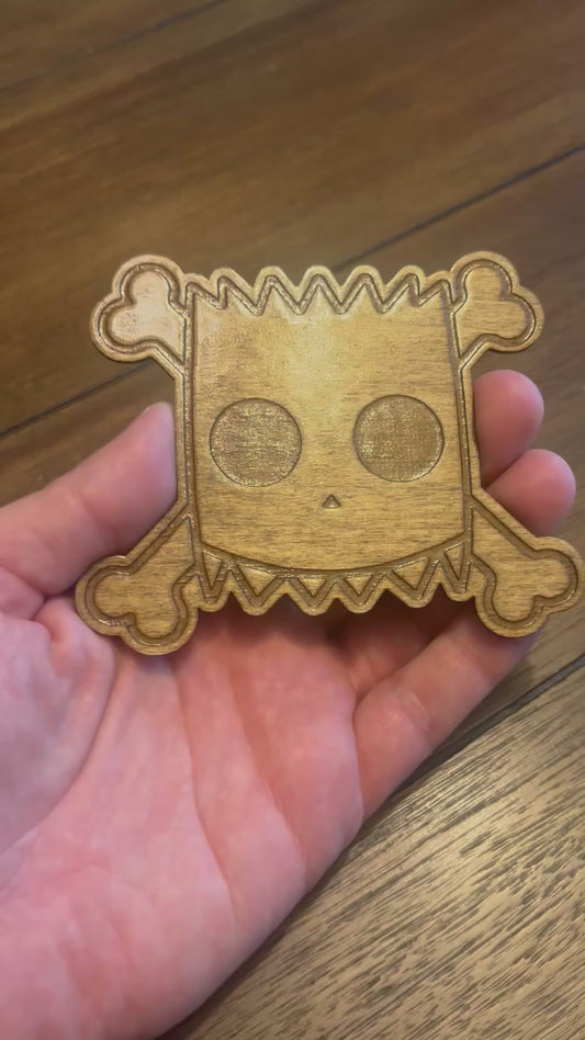 Stained basswood fridge magnet of Bart's daredevil shirt from the Simpsons
