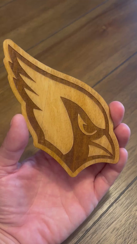 Stained basswood fridge magnet of the Arizona Cardinals football team logo