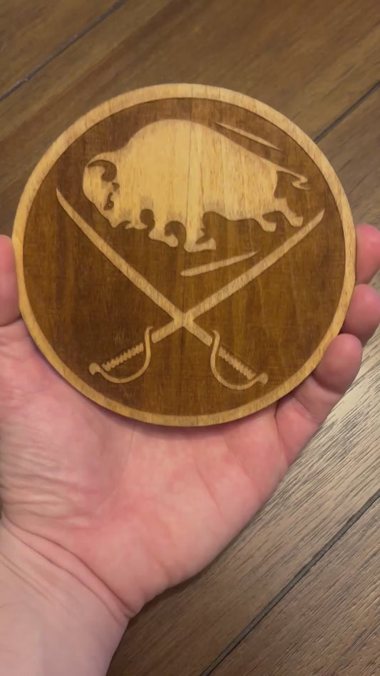 Stained basswood fridge magnet of the Buffalo Sabres hockey team logo